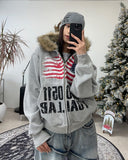 Ika Flag Fur Hood Zip Up