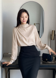 Grash Half Neck Drape Blouse