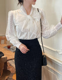 Mael Ribbon Tulle Brushed Lace Blouse