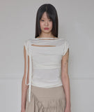 Asymmetrical Draped Strap Roll-Up T-Shirt