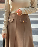 Ollie Pocket Brushed Slit Banding Flare Skirt