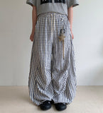 Ahonf Seersucker Check Banding Wide Pants