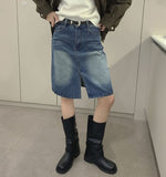 Trend Denim Midi Slit A-Line Skirt