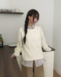 Delin round neck cable wool knit