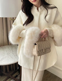 [Muffler + Belt Set] Zader Cape Fur Half Coat