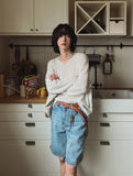 Crema linen V-neck knit