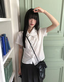 Keshel Shirring Collar Short Sleeve Shirt