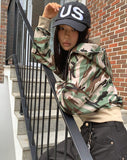 E-Ring Military Camo Pocket Crop Long Sleeve Hooded Zip-Up