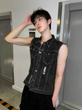 Black Denim Damage+ Sleeveless Denim Jacket