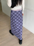 Shabin Vintage Y2K Checkered Ribbon Long Skirt