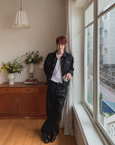 Canto Coated Black Denim Wide Pants