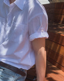 Minimal One-Pocket Roll-Up Short-Sleeve Shirt