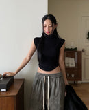 [U-BASIC] Penny brushed shirring cap sleeve half-polar