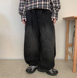 [Unisex] Ryuumero Pintuck Banding Denim Balloon Wide Pants