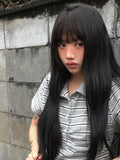 Weedon Shirring Stripe Collar Short Sleeve T-shirt