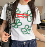 Naheel Flower Printing Cropped Short Sleeve Tee