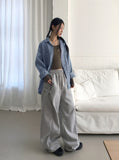 [UNISEX] Barket Vintage Oversized-fit Stitch Denim Long Sleeve Shirt