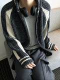Color Matching Knit Varsity Zip-Up