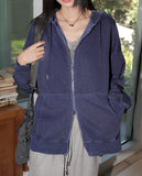 Burming Pigment Solid Pile Balloon Two-Way Hood Zip-Up