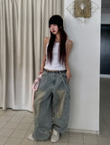 Dirty Washed Keychain Strap Carpenter Denim Pants