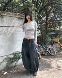Benyl Stud Balloon Fit Washed Denim Long Pants