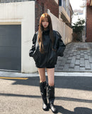 Saint High-Neck Unbalanced Leather Jacket
