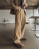 Mauve Wool Half-Banding Wide Slacks