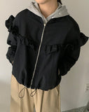 Fuyu Frill String Crop Wind Jumper