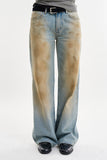 Faded wide leg denim pants