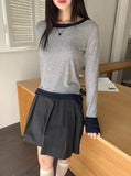 Anns Layered Color matching Round Long Sleeve Warmer T-Shirt