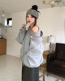 Mio Drape Hood Off-Shoulder Sweatshirt