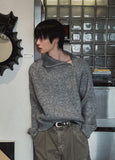 [LANARCH] Shoulder Zip-up Ribbed Knit Sweater