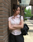 Torren Cap Sleeve Collar Short Sleeve Blouse Shirt