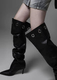 Big eyelet long boots heel