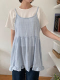 Sodel Summer Seersucker Check Sleeveless One Piece