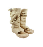 Pin buckle suede flip flops boots