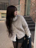 [Lining Quilting] Celan Hairy Fur Collar Jacket