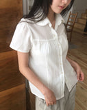 Terrine round collar lace puff short sleeve blouse
