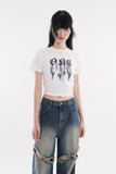 Fade shadow print crop T-shirt