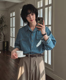Leroy cutting denim shirt