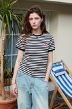 Muffin Heart Stripe CROP Ringer Tee