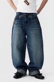 studded denim roll-up pants