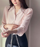 Rund shawl collar puff blouse