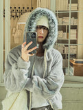 Fame Fleece Raccoon Fur Hooded Zip-Up