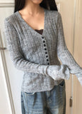 BL Button Point Ribbed Slim Cardigan