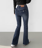 Back pocket point span slim fit boot cut denim cotton pants