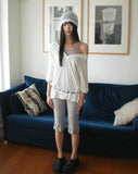[UNISEX] Karin Linen Overfit Henley Neck Off-Shoulder Short Sleeve T-Shirt