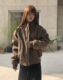 Doa suede lining fur half-neck zip-up jacket
