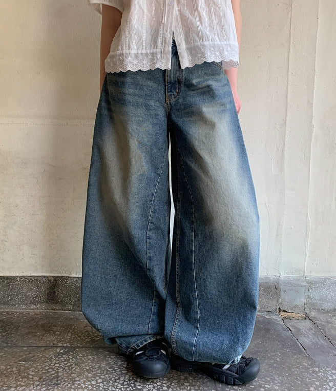 【BAON】Henville Washing Denim Balloon Wide Pants BAON (バオン) - ヘンビルウォッシュ加工デニムバルーンワイド