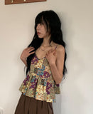 Mio Vintage Patchwork Bustier Sleeveless Blouse